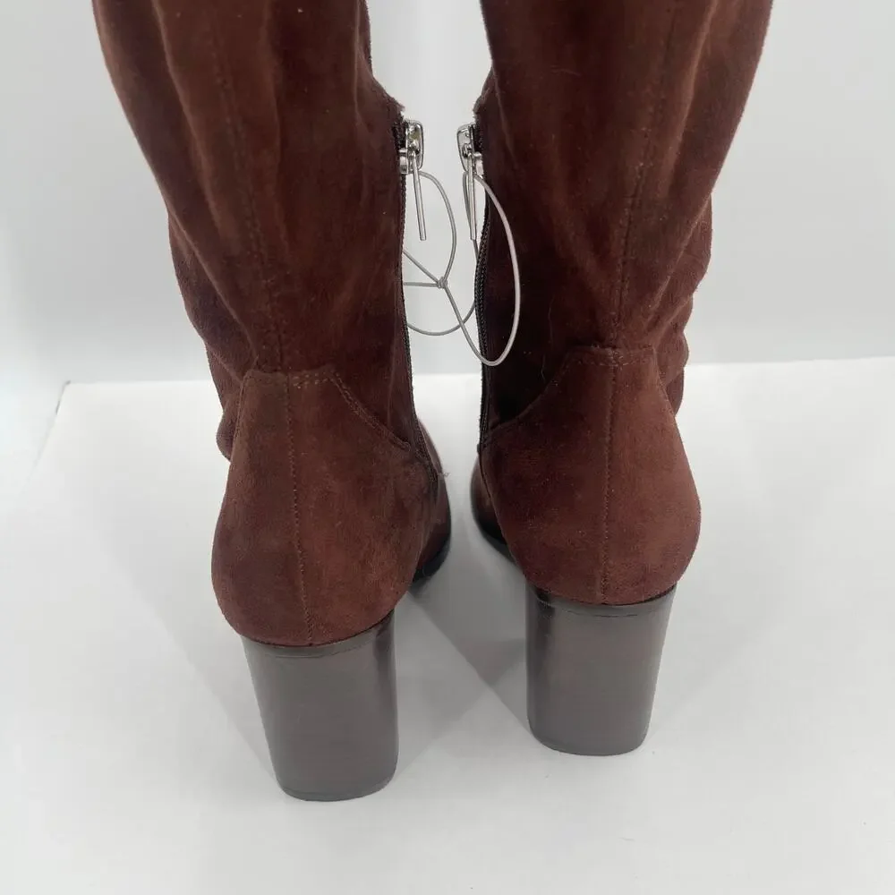 MARC FISHER LTD Onyse Boots Size 6.5 Faux Suede Chocolate Brown NEW Over Knee